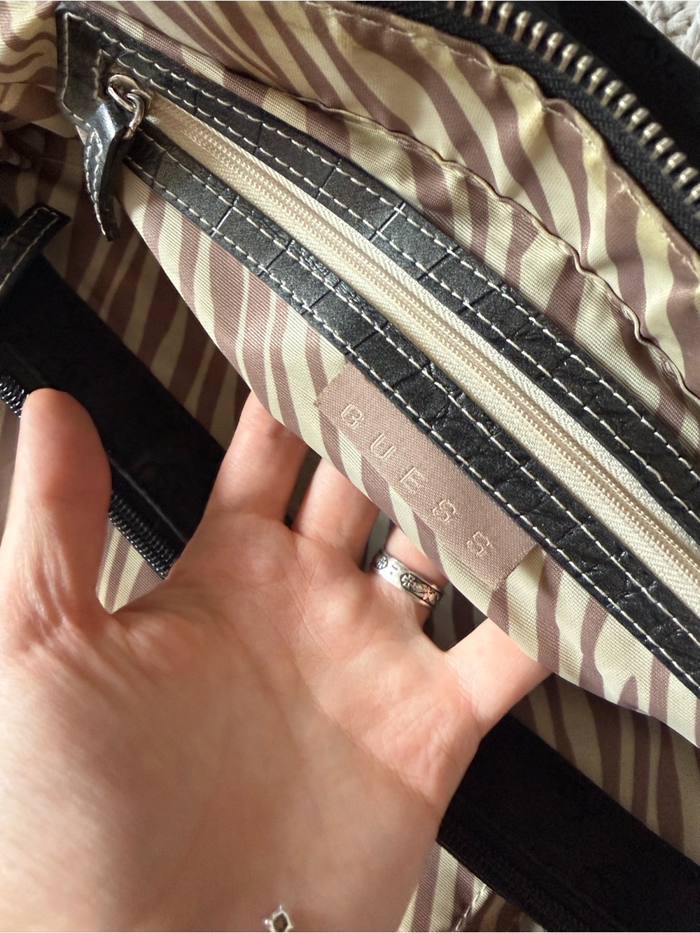 Guess Black Logo-Print Shoulder Bag with Silver Buckle - Picture 8 of 10
